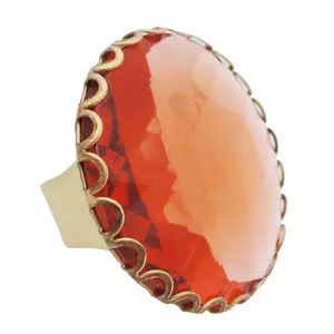 Peach faceted glass and gold cocktail statement ring