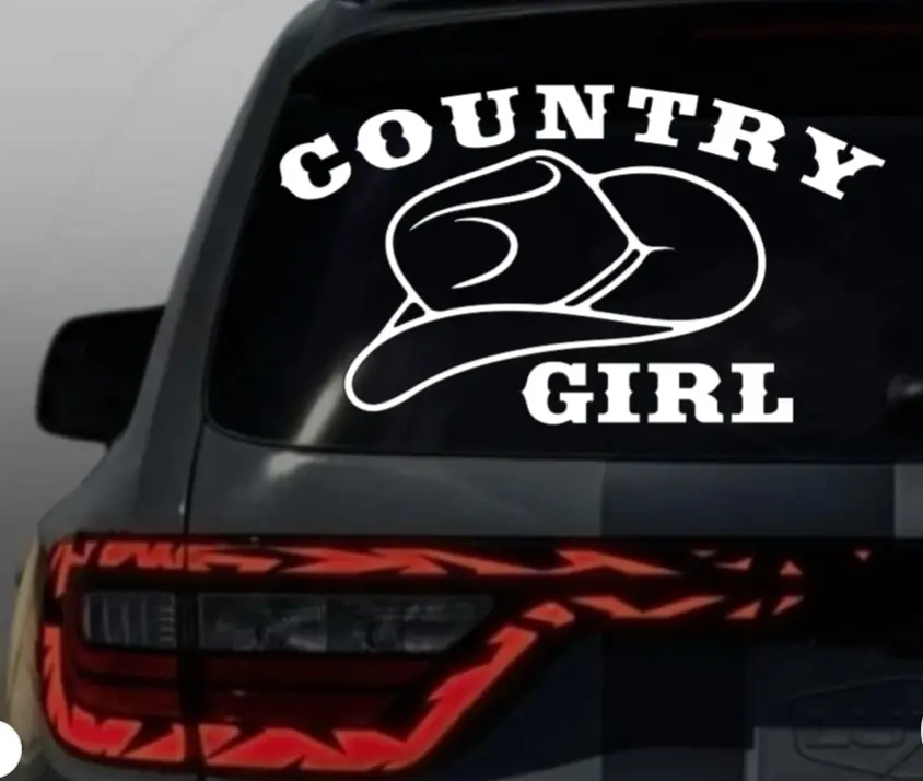 Country Girl Decal Vinyl Window Decal for Vehicle Windows Boats RVs Office Desks Laptops Easy to Install, self adhesive, several colors and sizes.