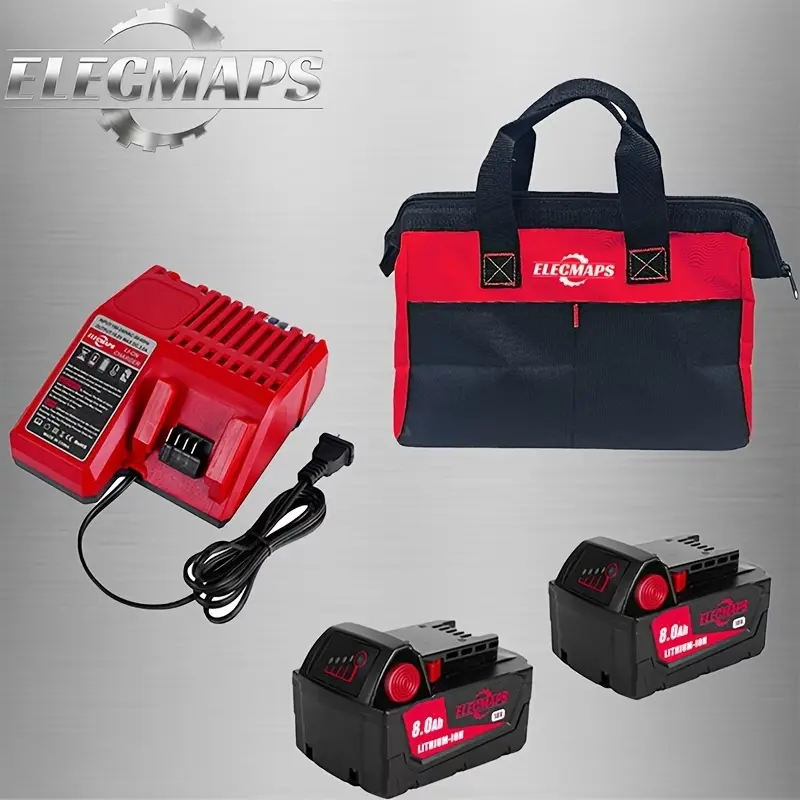 8000mAh lithium-ion battery replacement pack, includes charger and carrying case, compatible with 18V cordless power tools, high capacity for long runtime, shipped directly from US warehouse, fast delivery within 3–5 days