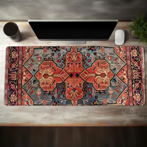 Retro National Style Carpet Design Large Gaming Mouse Pad, Office Desk Accessories, Non-slip Rubber Base Stitched Edge Keyboard Pad for Desk Laptop Desktop, Computer Accessories, Gaming Desk Accessory
