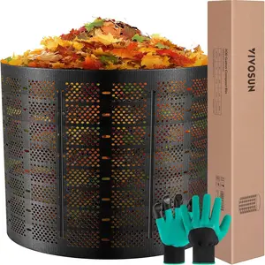 VIVOSUN 220/300 Gallon Outdoor Compost Bin, Expandable Composter, Easy to Setup & Large Capacity for Backyard, Lawn (Black with Gloves)