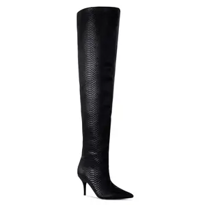 Lina Thigh High Boots (Black Textured Snake Pattern)
