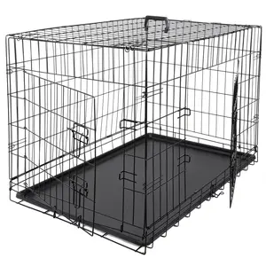 36-Inch Large Metal Dog Crate Enclosure - Foldable Pet Cage with 2 Doors, Removable Mess-Proof Tray, Easy Setup, Black for Home Use, Dog Travel