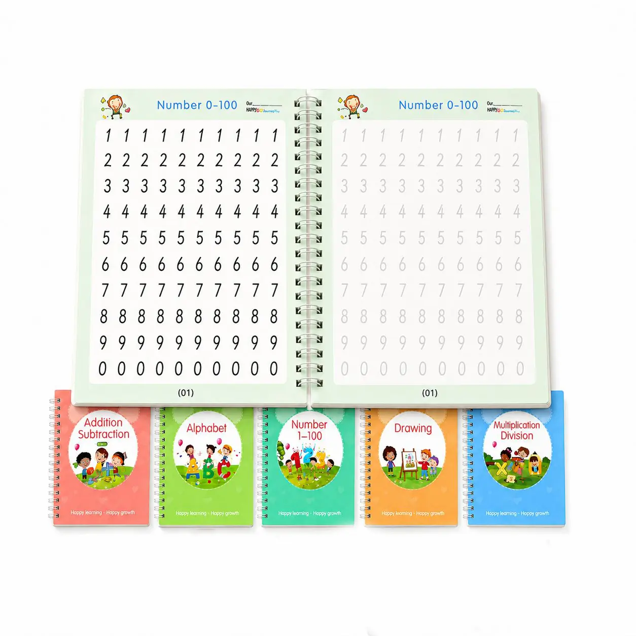5-Book Reusable Handwriting Practice Set for Kids Grooved Tracing Workbooks with Disappearing Ink Pen Refills & Writing Grip, Alphabet Numbers Math and Drawing Books for Preschool Kindergarten,Educational party favors