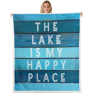 Lake Fleece Blanket Blue Lake Life Decor Fuzzy Blanket Throw,Nautical Ocean Theme Throw Blanket For Kids Men Women Lake House Coastal Beach Patchwork Sherpa Blanket For Bedroom Living Rooms