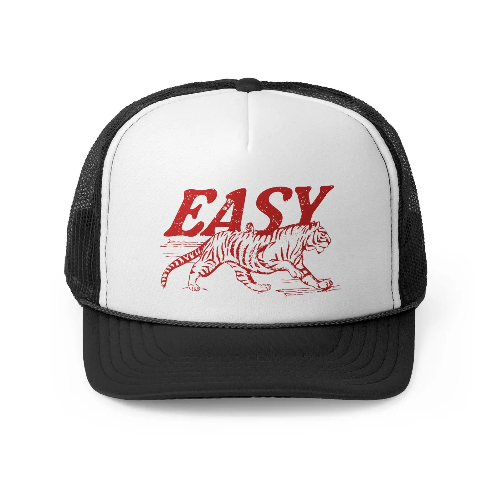 Easy Tiger Trucker Hat, Vintage Retro Snapback Mesh Cap, Old School Adjustable Hat, Funny Graphic Gift for Men Women