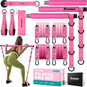 Pilates Bar Kit with Resistance Bands, Upgraded Multifunctional Screw Yoga Pilates Bar with Metal Adjustment Buckle, Portable Home Gym Pilates Bar for Women Full Body Workout Equipment Pink,Best Valentine's Day Gifts for Moms/Girls