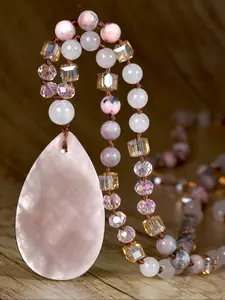 Fashion Waterdrop Boho Chic Unique Crystal Design Pendant Necklace, 108 Beads Handmade Natural Stone Long Beaded Necklace, Mother's Day Valentine's Day Gift, Natural Crystal Jewelry