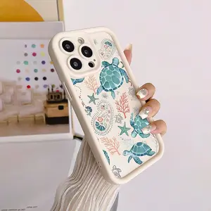 Turtle Pattern Protective Phone Case, Cute Painted Sea Turtle Pattern Phone Case, Shockproof Design Decorative Phone Protector Cover, Phone Accessories Compatible with iPhone 15 14 13 12 11 Pro Max, Casing