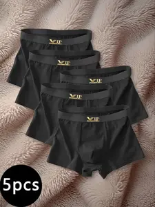 Men's VIP Print Fitted Boxer Shorts (5 Pack), Casual Sports Training Underwear, Comfortable and Stylish Men's Boxers