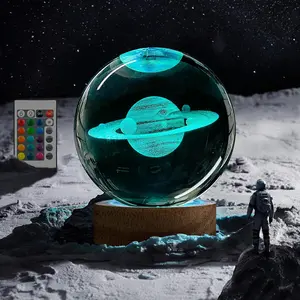 3D Saturn  Ball Night Light - 16 Color Changing Glass Planet Lamp with Remote, Ideal Decor Gifts for Friends, Christmas, Birthday Atmosphere Lighting Led Lantern