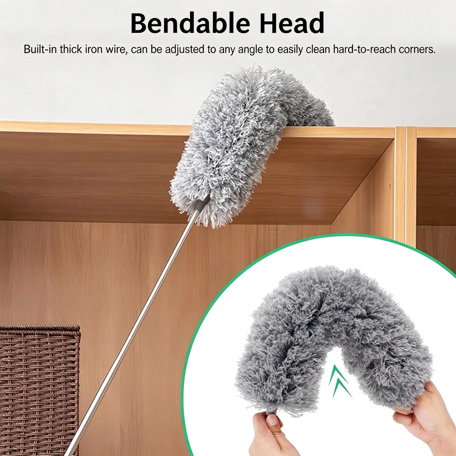 DGAPHRO Microfiber Duster with Extension Pole,Adjustable Stainless Steel Long Dusters for Cleaning, Bendable & Washable Extendable Duster for Ceiling Fans,Blinds,Cars and Furniture.