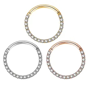Oufer 16G Clear CZ Hinged Segment Septum Ring 316L Stainless Steel