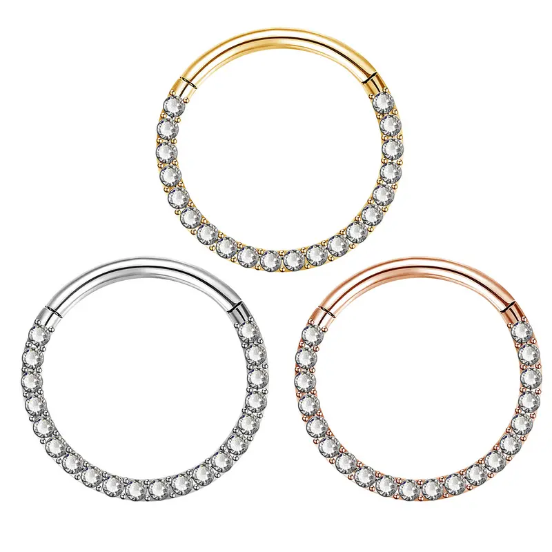 Oufer 16G 316L Stainless Steel Cubic Zirconia Hinged Segmented Hoop Nose Ring Hoops - Septum Jewelry, 6mm/7mm/8mm Daily Wear Women's Chic Body Jewelry Face Accessory