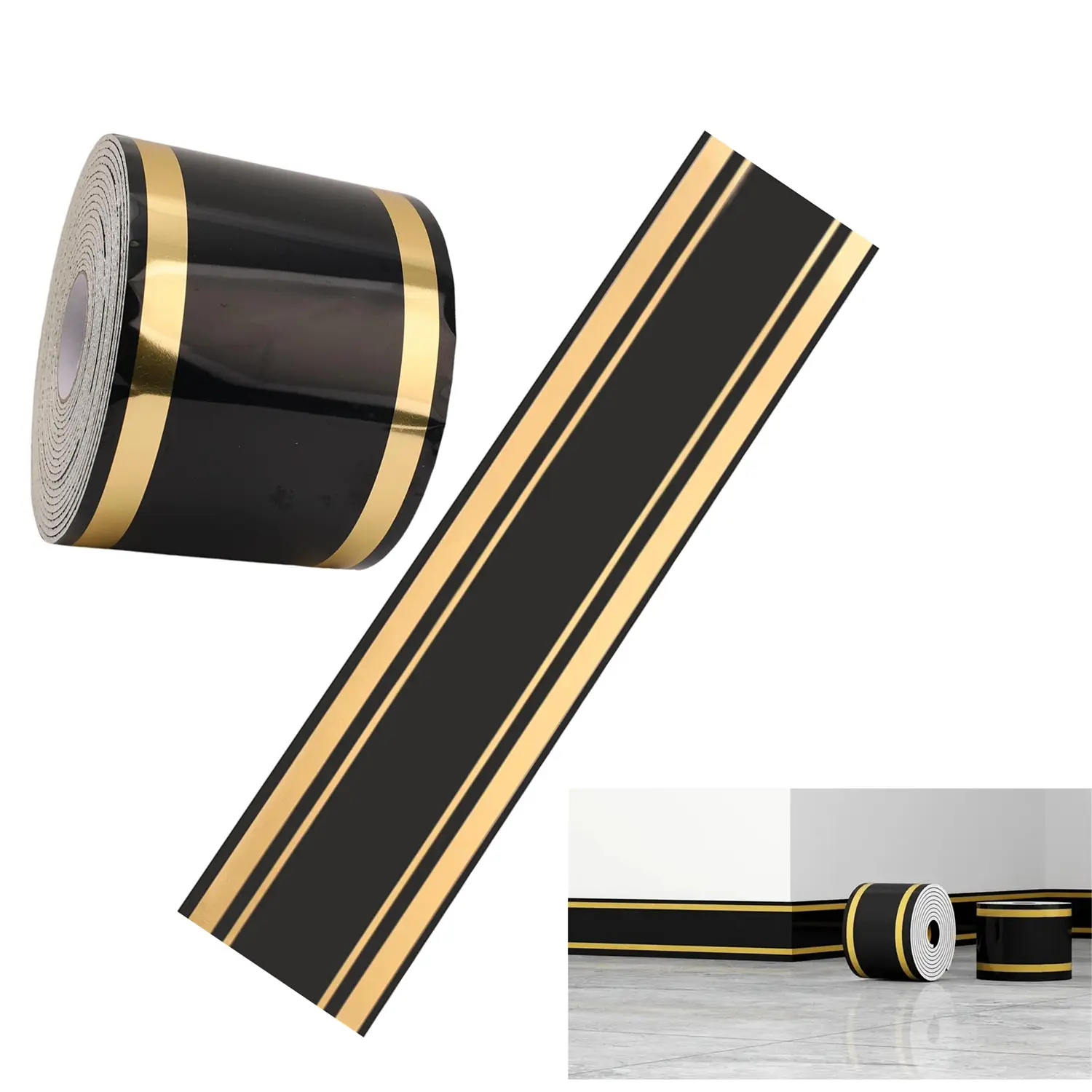 1 Roll 5M Thick Marble Pattern Self Adhesive Baseboard Wallpaper, Waterproof Easy Clean Self-Stick Edge Molding for TV Background Wall, Door Frame, Ceiling Corner, Kitchen Countertop, Bathroom Partition & Living Room Household Renovation