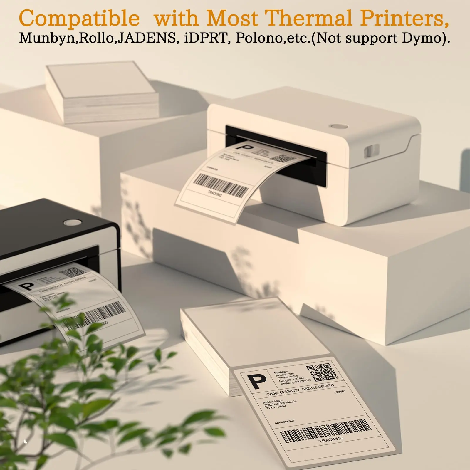 4x6 White Mailing Fanfold Postage Thermal Labels (200 Labels) - Compatible with Rollo, MUNBYN, iDPRT, Polono, Zebra Direct Thermal Printer for Shipping