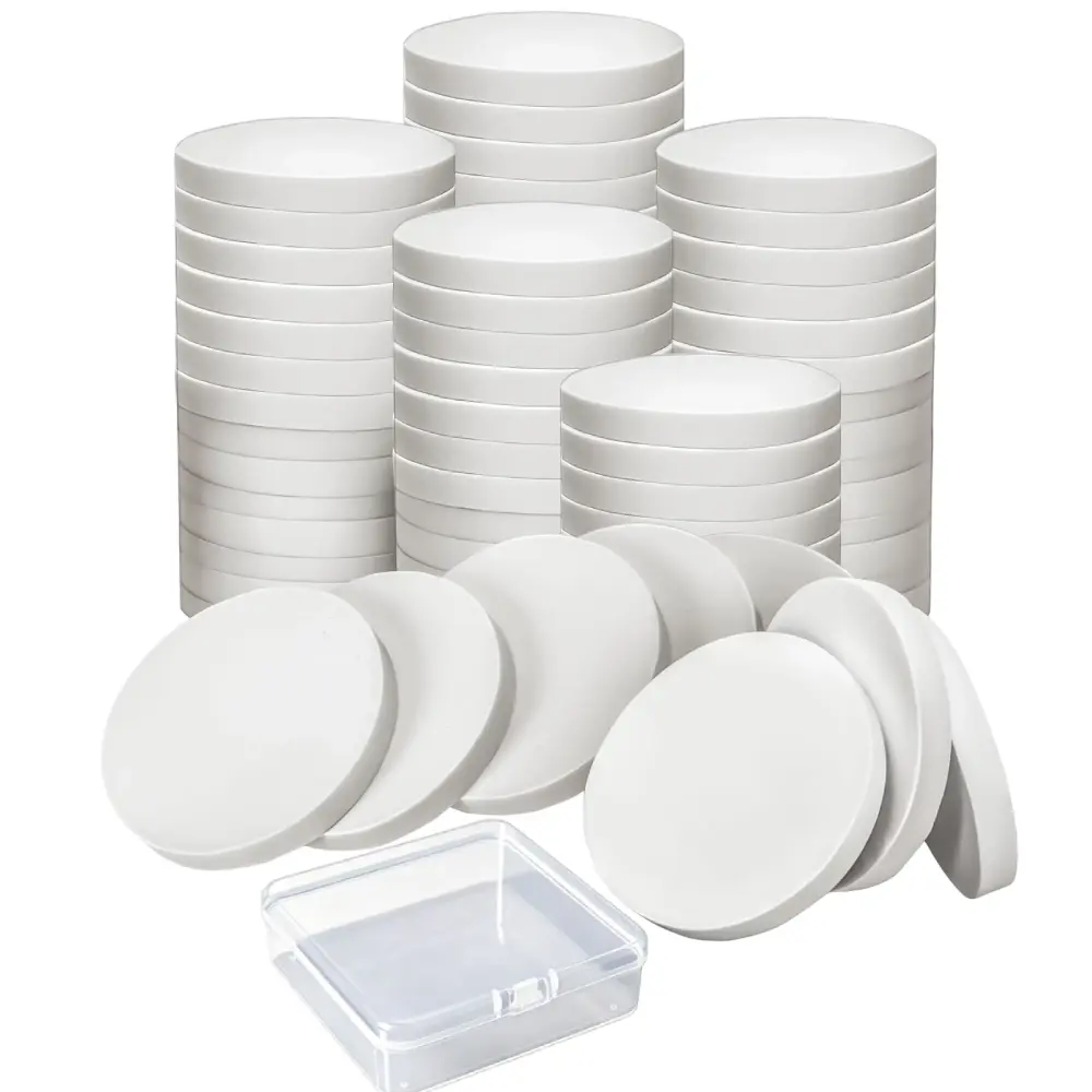 100Pcs White Round Disposable Makeup Sponge Set, Wet & Dry Dual Use Facial Foundation Blending Pads, Eye & Face Cosmetic Powder Puffs, Comes with Storage Case, Beauty Tools Suitable for All Skin Types