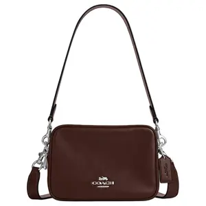 Coach Carey 19 Detachable Handle Double-Zip Crossbody Bag with Magnetic Closure, Toast-Style Camera Bag for Women, Maple Brown Genuine Leather