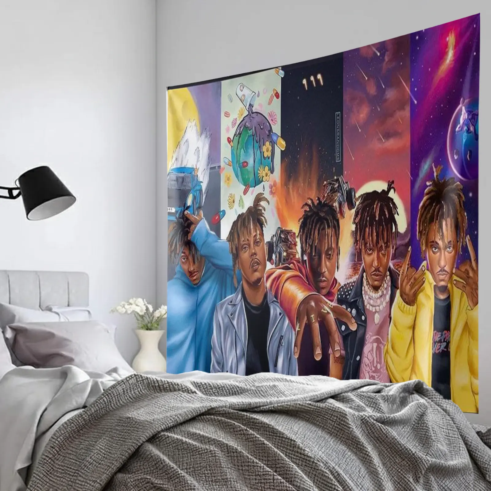 Juice Funny Tapestry, 999 Rapper Collage Wall Hanging, Multi-Style Aesthetic Art, Hip Hop Legend Memorial Decor, Large Fabric Wall Poster, Music Studio Backdrop, Birthday Gift for Fans