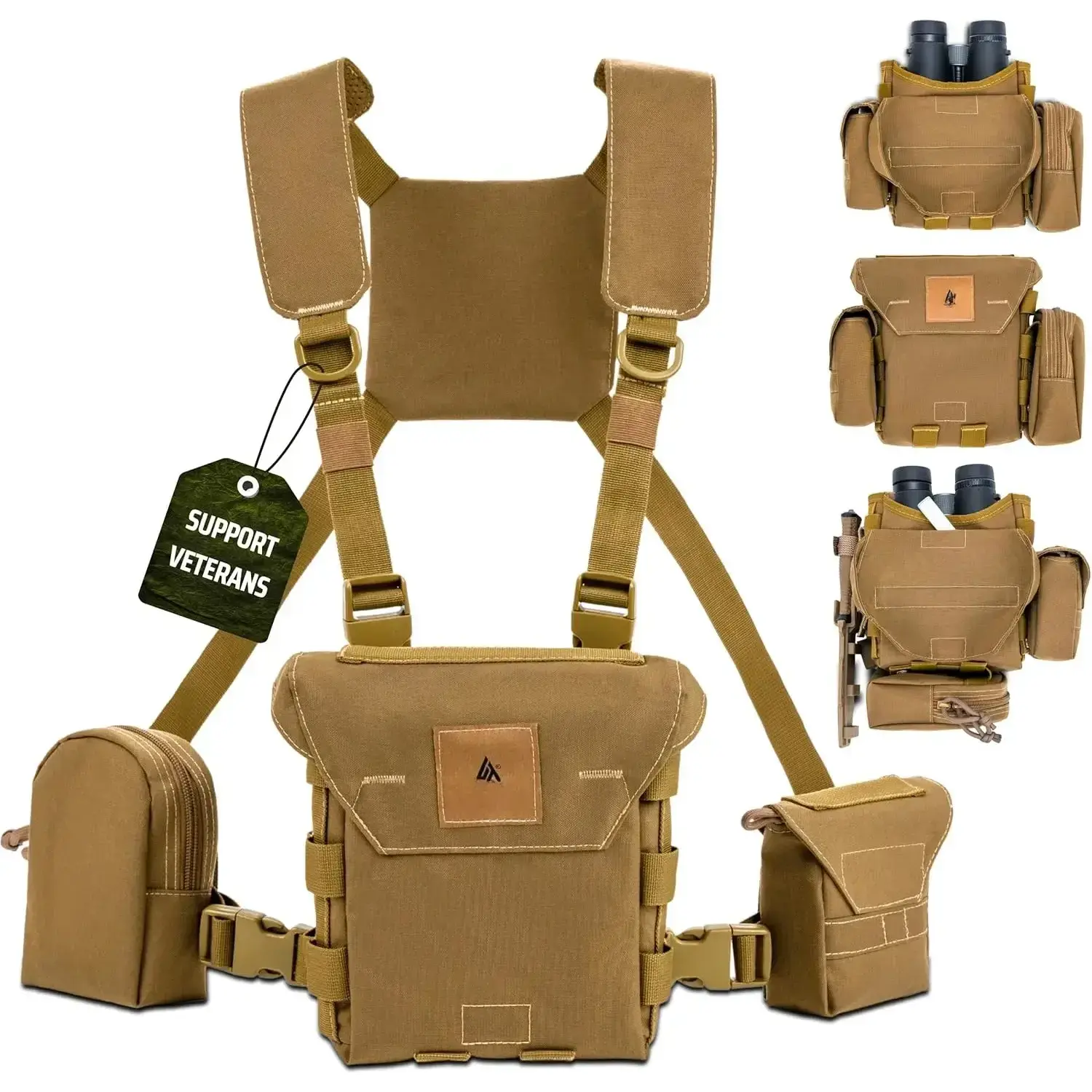 Waterproof Binocular Harness Chest Pack - Adjustable Fit, Breathable Padded Design, Silent Release Magnets, MOLLE Pockets, Water-Resistant Rangefinder Pouch Case, Rain Resistant, Deer Hunting, Veterans, Padded Straps, Outdoor Hunting, Comfortable