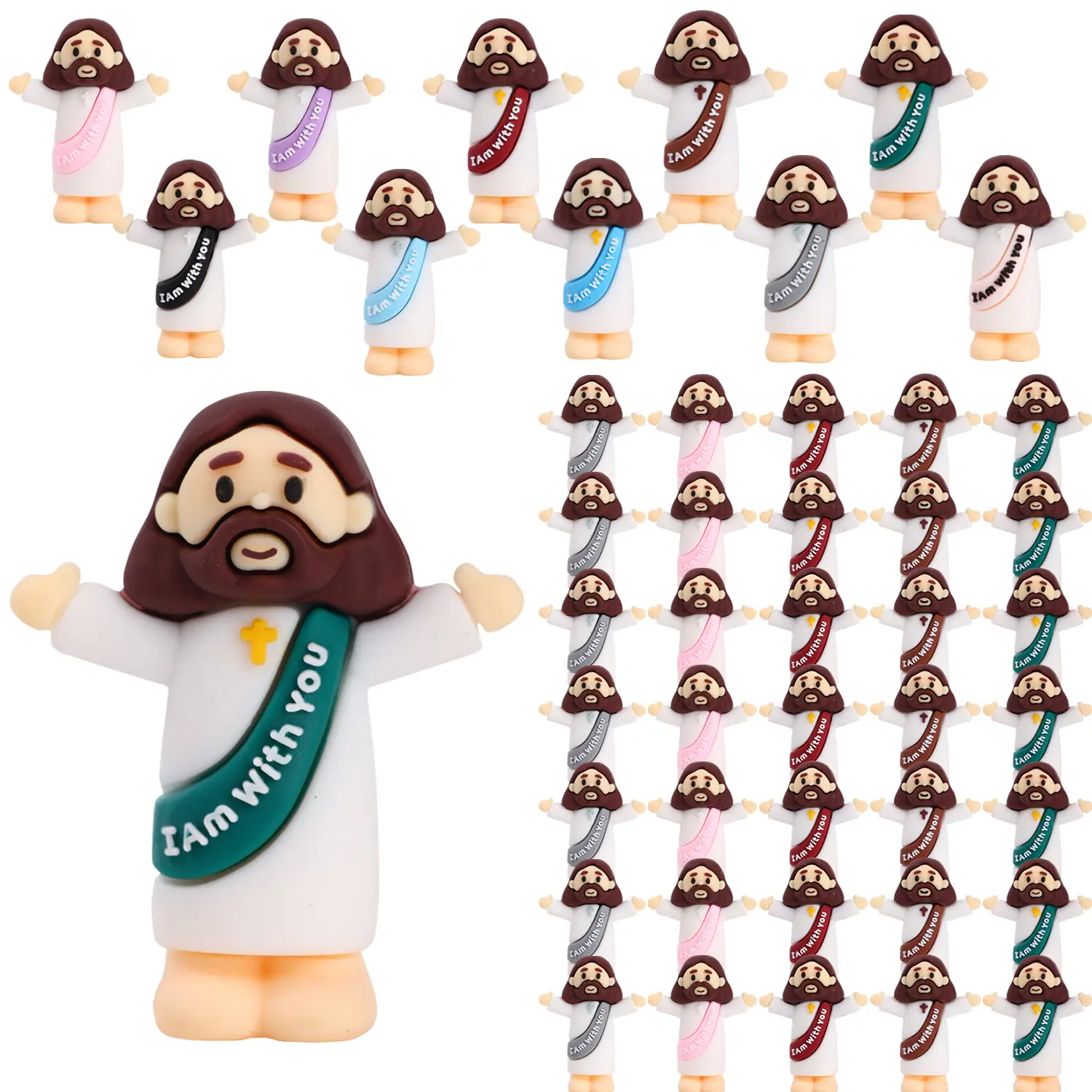 50 Mini Jesus Statue Set - Assorted Color Religious Figurine Ornaments, Religious Collectibles, Home Supplies Decor Fillers, Christianity Toys for Sunday School Gifts