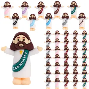 50 pcs Mini Jesus Statue Set, Assorted Colorful Religious Figurine Ornaments, Suitable for Home Decor Fillers, Ideal as Toy Gifts for Sunday School, School Baptisms, Halloween, Thanksgiving, Christmas, and Easter