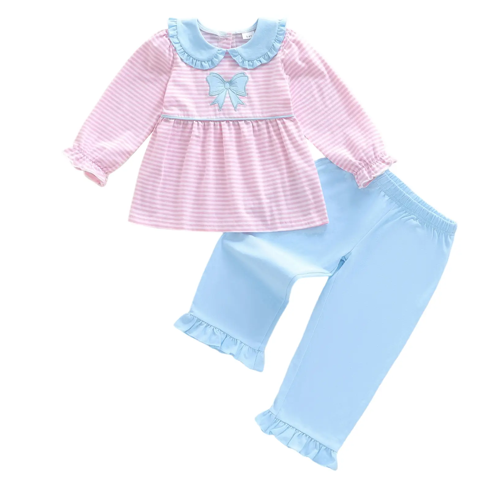 Sprifallbaby Kid Girls' Fall 2-Piece Striped Outfits - Doll Collar Bow Long-Sleeve T-Shirt & Pants Autumn Clothing Gift Set, Striped Sets