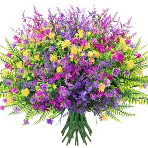 Der Rose 20 Bundles Fake Flowers Spring Artificial Flowers for Outdoors UV Resistant for Garden Patio Porch Farmhouse Home Decor（Colourful）