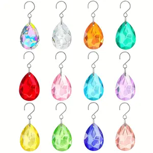 12pcs 38mm Crystal Sun Catcher Prism, Multicolor Acacia Pendant Light Crystals, Replacement Decorative Hanging Glass Beads, Window Decoration Set (12 Pieces)