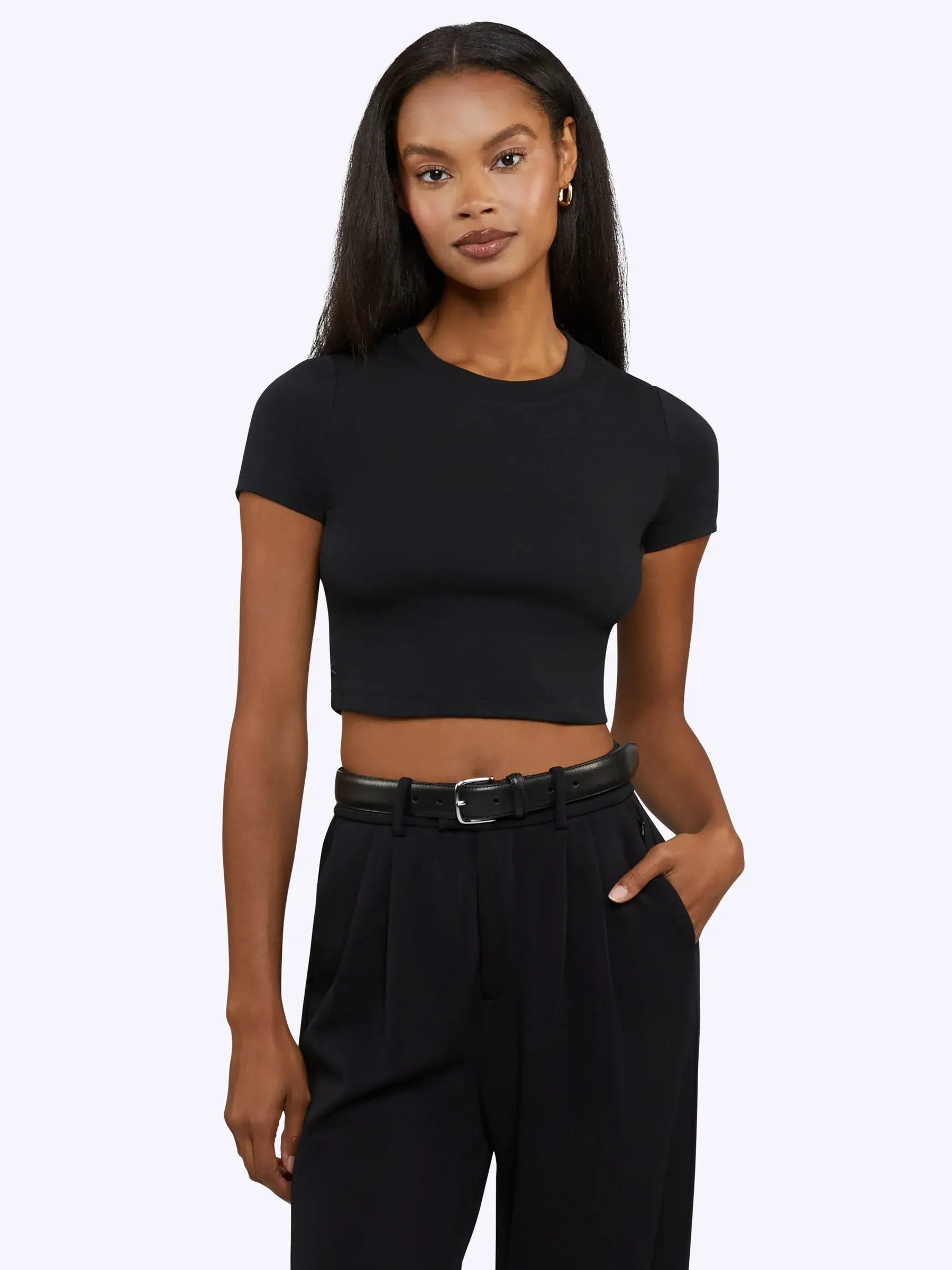 Cuts | Tomboy Tee Women's Slim Fit Cropped T-Shirt | Crew Neck Cotton Blend | Opaque Wrinkle Resistant Stretch Crop Top