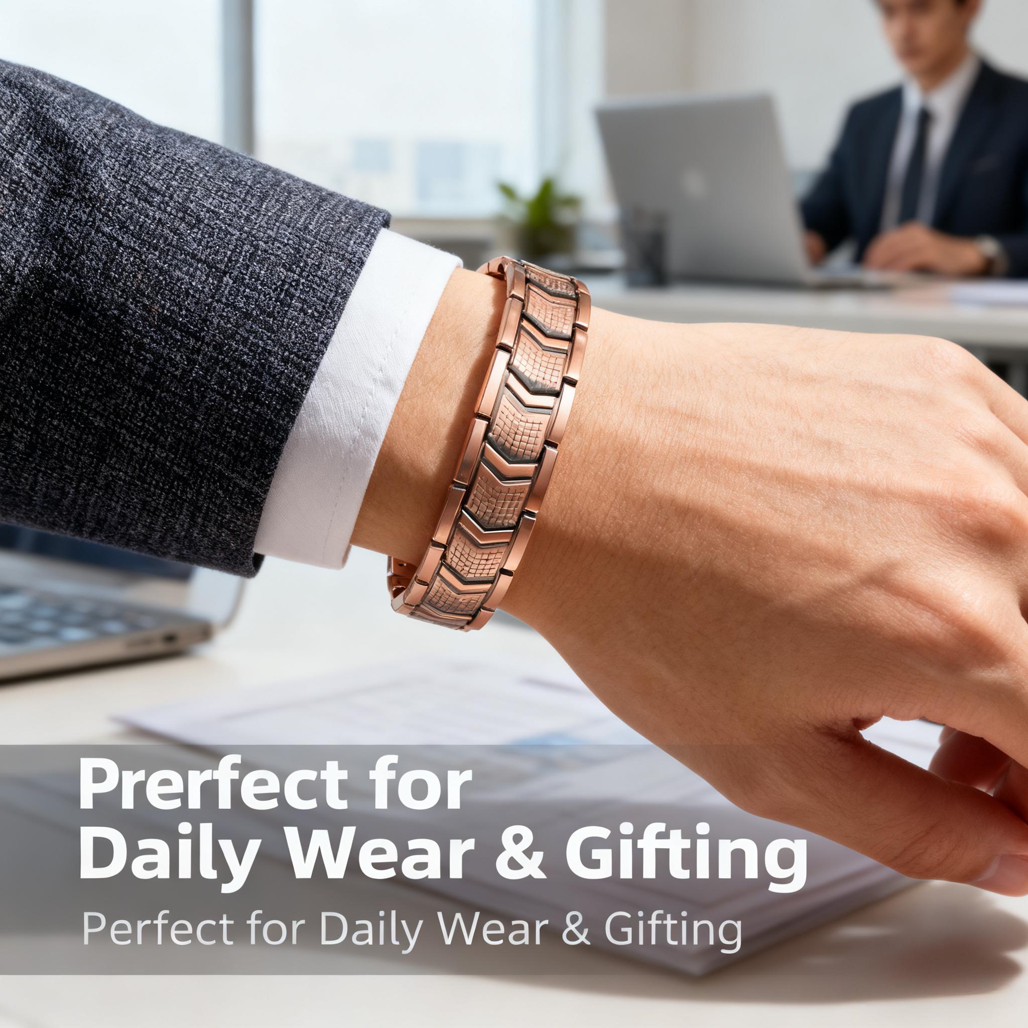 Men's Copper Bracelet with 3X Strength, Premium Copper Jewelry Featuring Powerful 3800 Gauss Magnets, Stylish Bracelet with Fold - Over Clasp, Ideal Copper Bracelet for Daily Wear, Perfect Jewelry Gift for Men, High - Quality Copper Accessory to Elevate S