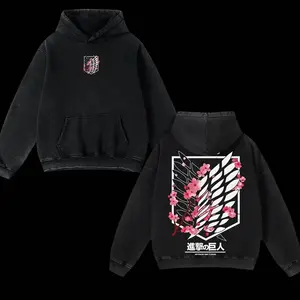 Attack On Titan Anime Unisex Hoodie, Wings Of Freedom AOT Hoodie - Eren Acid Wash Graphic Hoodie Casual Menswear Soft Top, Hoodie AOT Streetwear HIK