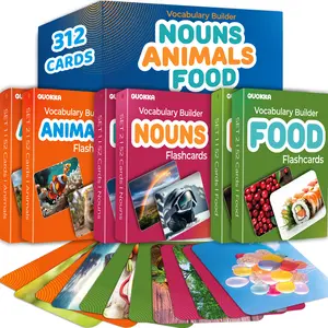 QUOKKA 312 Visual Jumbo-Size Animal Flash Cards Set - Speech Therapy Tool, Vocabulary Building Aid with Matching Game for Ages 5-8, Animals