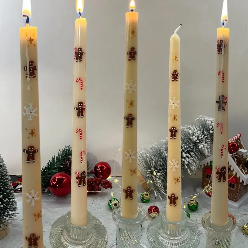 Christmas Taper Candles, Gingerbread & Candy Cane Candles, Hand-Painted Holiday Decor Set
