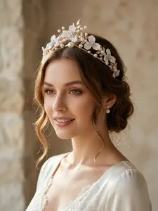 French Vintage Pearl Floral Hairband, Jasmine Princess Crown, Romantic Elegant Bride Headpiece Tiara, Wedding Photo Style Accessory, Evening Princess Wind