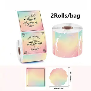 2 Rolls Gradient Thermal Label Paper for Phomemo M220 M200 M221 M110, 1.96x1.96 Inch Gradual Color Waterproof Labels, Holiday Greetings, Barcode, Gift Tags