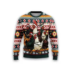 2024 New Chicken Ugly Christmas Sweaters For Men Clothes Funny Rooster Graphic Sweaters Casual Unisex Pullovers Long Sleeve Tops