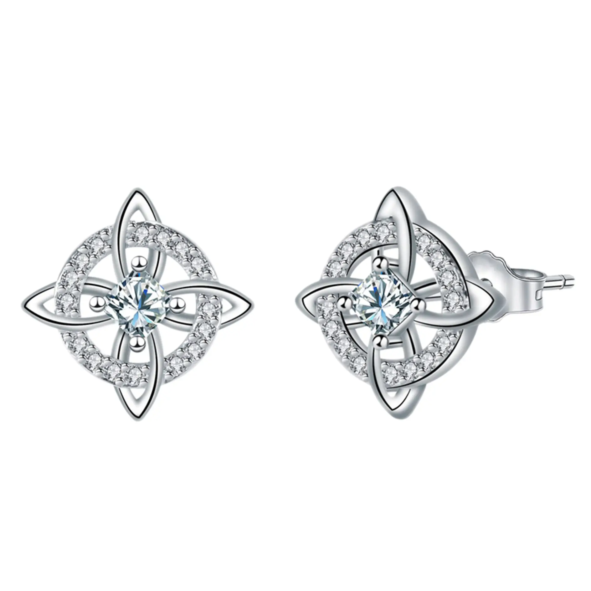 Sterling Silver Cubic Zirconia Celtic Knot Stud Earrings trinity Infinity Triquetra Design Hypoallergenic Dainty Irish Jewelry for Women Birthday Gift Valentine's Day