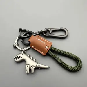 Leather-Woven Rope Keychain with Metal Ring and Rope Loop - Sports & Outdoor Accessory, Motorcycle Decoration, Car Keychain Gift