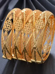 18K Golden Plated Filigree Bangle Set for Women | Vintage Openwork Floral Bangles | Traditional Bridal Jewelry for Wedding & Special Occasions Stackable Bracelet
