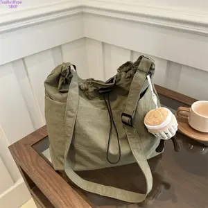 2026 New Large Capacity Waterproof Nylon Drawstring Bucket Bag, Ruched Shoulder & Crossbody Bag, Lightweight Travel Casual Handbag, Durable Versatile Design Perfect for Travel, Daily Commute, Shopping, School & Outdoor Activities