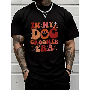 100% Cotton Unisex In My Dog Groomer Era Groovy Funny Dog Grooming Pet Stylist T-Shirt Breathable, Comfortable, Summer & Spring Essential
