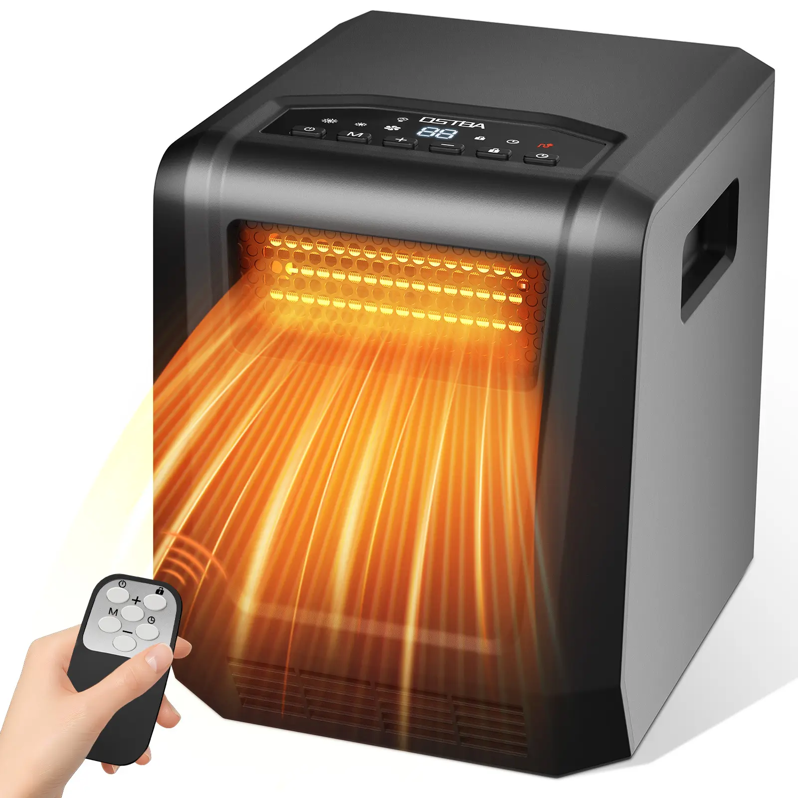 OSTBA 6-Element Infrared Cabinet Space Heater, 1500W/1000W, 41–95°F Digital Thermostat, ECO Mode, Remote Control, 12-Hour Off Timer, Child Lock, Tip-Over & Overheat Protection for Indoor Use
