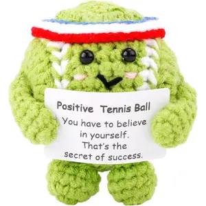 Cute Funny Crochet Inspirational Tennis Ball Knitted Animal Doll Crochet Toy With Positive Card For Sports Lovers Friends Party Decorations