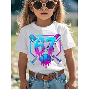 Six Seven Baseball Ice Cream Drip Cool 67 Gen Alpha Slang Funny Aesthetic Graphic Kid T-Shirt Fashion Kid T Shirts Streetwear Tops Tees for Kid