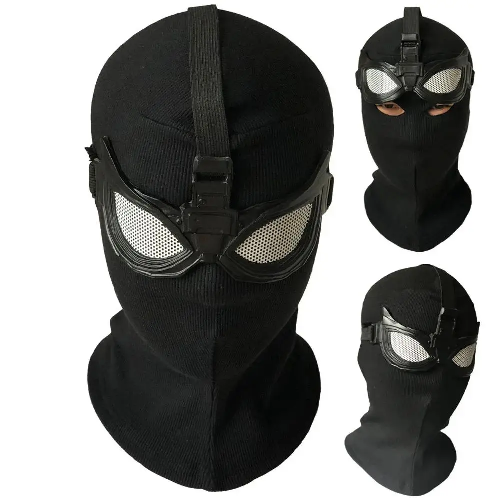 Superhero Peter Parker Spider Mask Cosplay Stealth Suit Black Helmet Halloween Masquerade Party Costume Props
