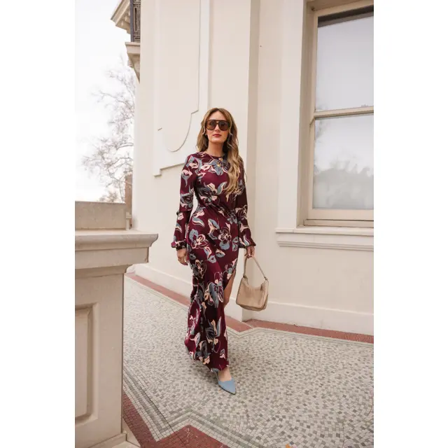 Elyse Dress in Burgundy Floral