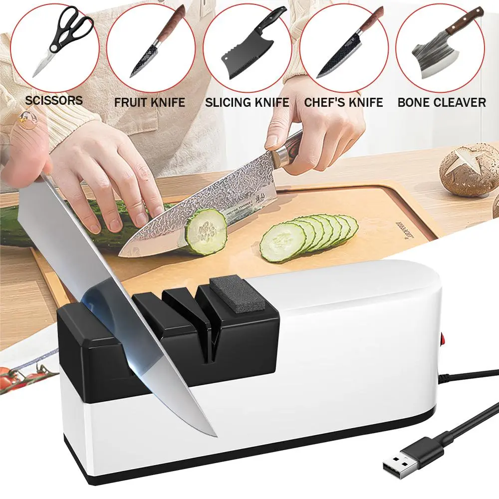 【DealsForYou】Ergonomic Automatic Electric Knife Sharpener - Ceramic & Tungsten Steel Kitchenware Tool with Non-Slip Design for Home Kitchen Knives, Blade Repair, Polishing