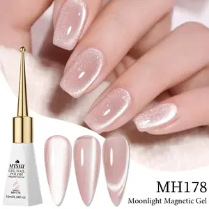 Mtssii Pink Moonlight Magnetic Gel Nail Polish, 10ML Pink Silvery Porcelain Durable Sparkling Glitter Nail Art Gel Varnish Cat Eye Effect Semi Permanent Sequin, Alcohol Free Formula, Home Salon Quality Manicure