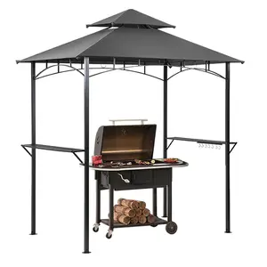 Grezone 8'x 5' Grill Gazebo Shelter, Outdoor BBQ Gazebo Canopy with Double Roof Shelves Hooks for Patio Backyard Outdoor Bbq Party